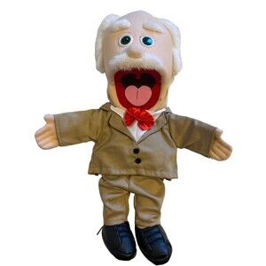 SIlly Puppets Old Man in Khaki Suit Red Tie Full Body 15" Read Description